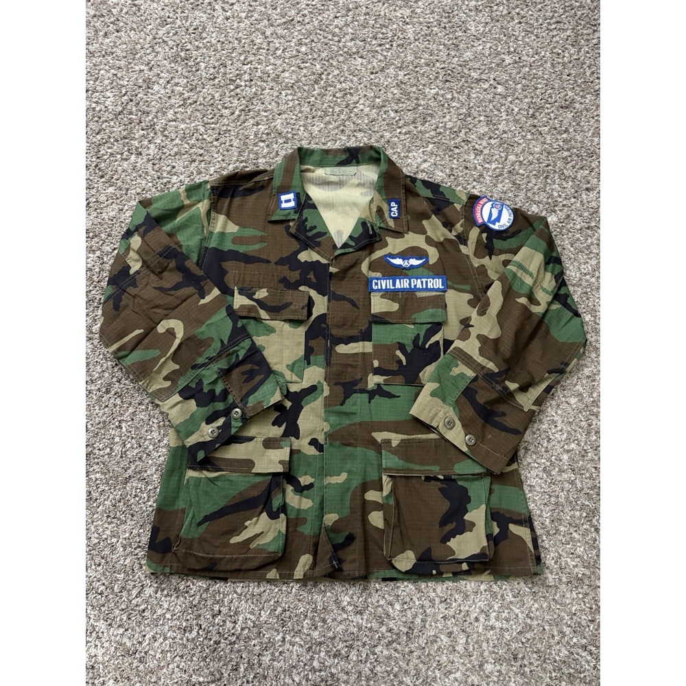 Vintage Nebraska Civil Air Patrol Woodland Camo Field Jacket Shirt Terry Large